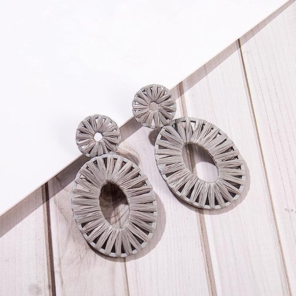 Statement Raffia Earrings Boho Drop Dangle Earrings for Women Handmade F… - Picture 9 of 16